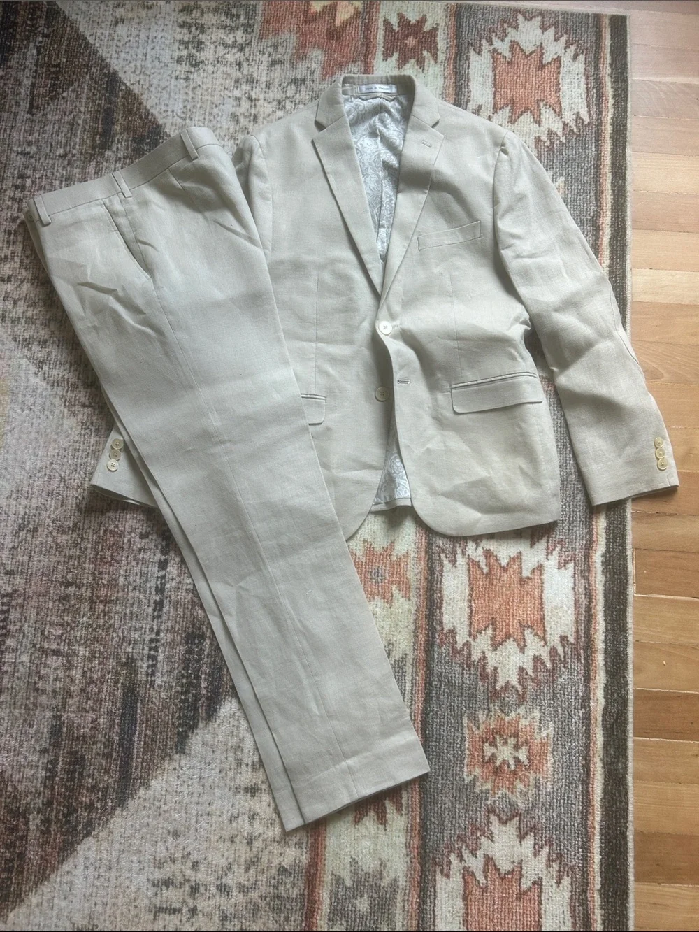 Boys Cream Linen Blend Suit Jacket - Unbranded
